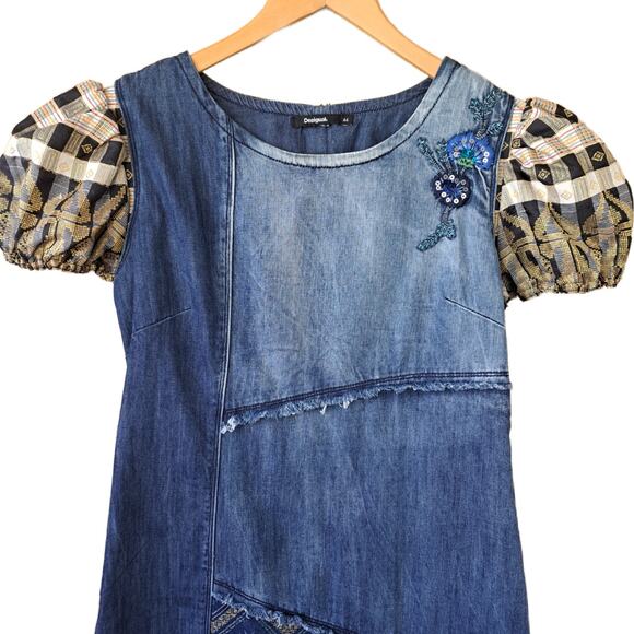 Desigual Upcycled Elda Denim Patchwork Dress Size One-of-a-Kind! - Picture 3 of 11